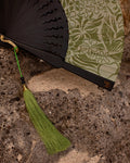 Handfan Mahogany with Handprinted Silk